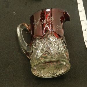Antique Creamer Pitcher Decoration signed Viola 1925 Glass